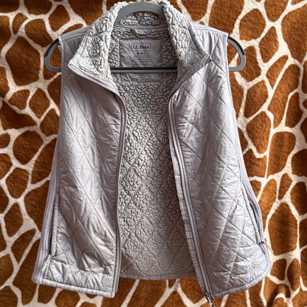 L.L.Bean Women's Gray Quilted PrimaLoft Packaway Vest Fleece Lined Size M